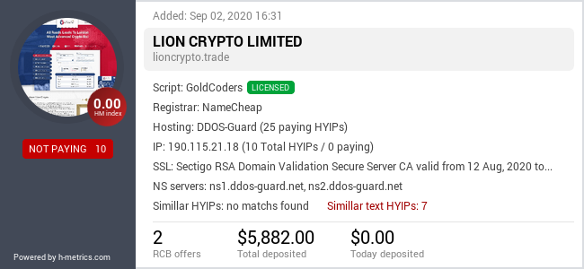 HYIPLogs.com widget for lioncrypto.trade