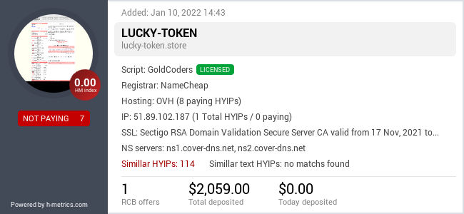 HYIPLogs.com widget for lucky-token.store