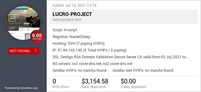 HYIPLogs.com widget for lucro-project.com