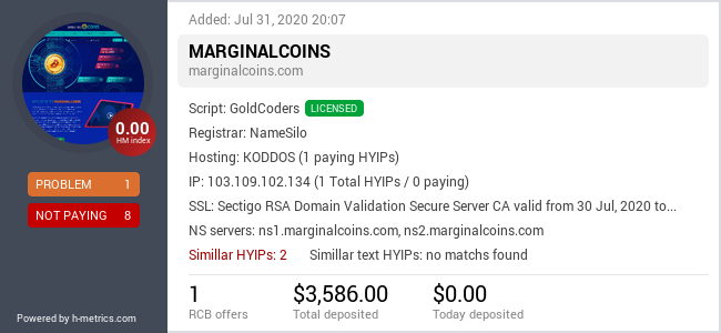 HYIPLogs.com widget for marginalcoins.com