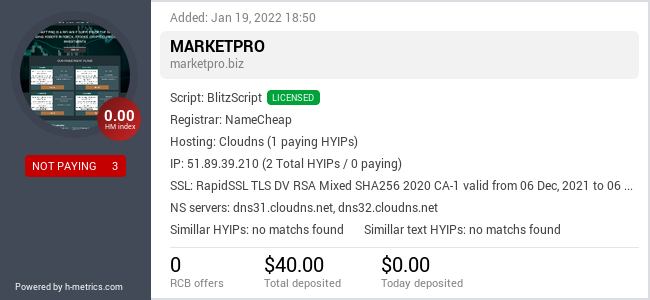 HYIPLogs.com widget for marketpro.biz