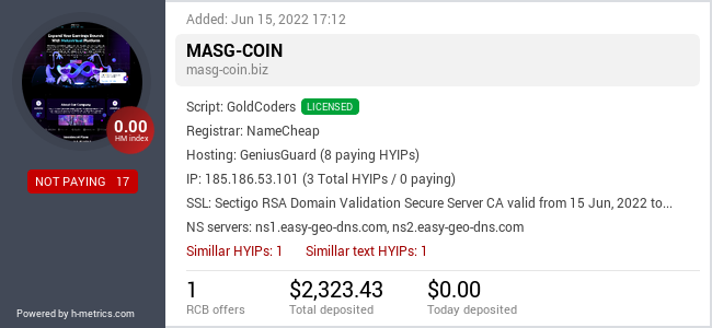 HYIPLogs.com widget for masg-coin.biz