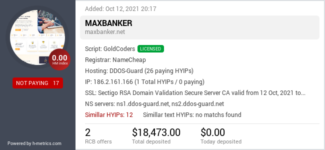 HYIPLogs.com widget for maxbanker.net