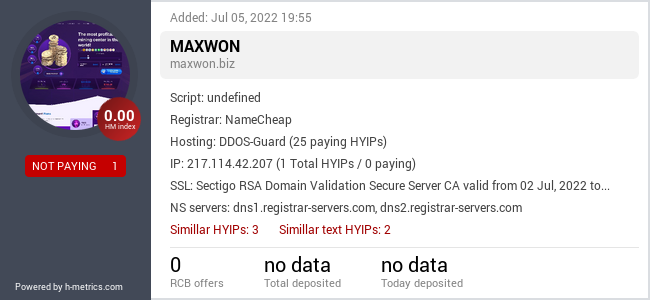 HYIPLogs.com widget for maxwon.biz