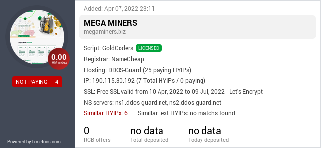 HYIPLogs.com widget for megaminers.biz