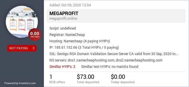 HYIPLogs.com widget for megaprofit.online