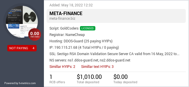 HYIPLogs.com widget for meta-finance.biz