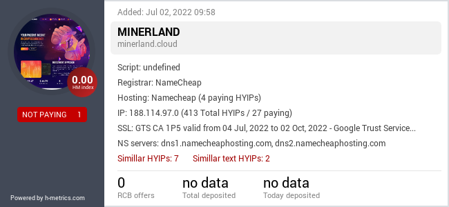 HYIPLogs.com widget for minerland.cloud
