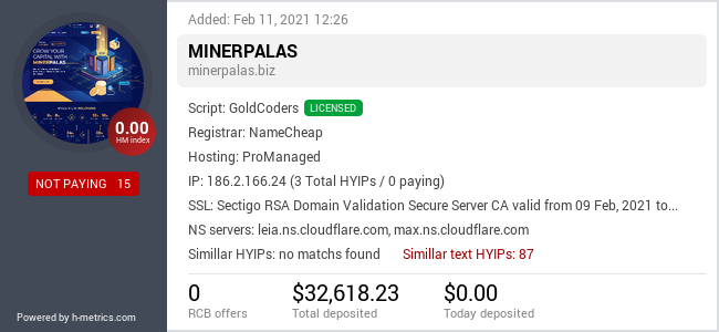 HYIPLogs.com widget for minerpalas.biz