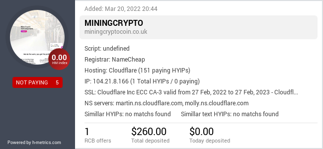 HYIPLogs.com widget for miningcryptocoin.co.uk