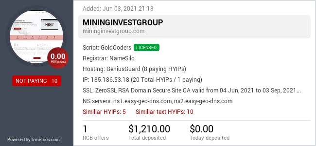 HYIPLogs.com widget for mininginvestgroup.com