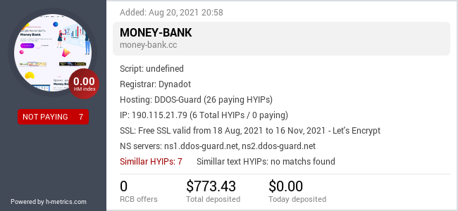 HYIPLogs.com widget for money-bank.cc