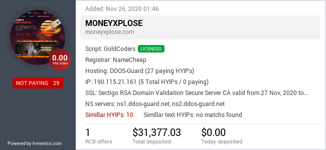 HYIPLogs.com widget for moneyxplose.com