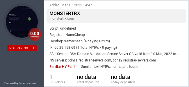 HYIPLogs.com widget for monstertrx.com