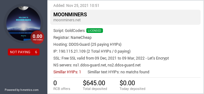 HYIPLogs.com widget for moonminers.net