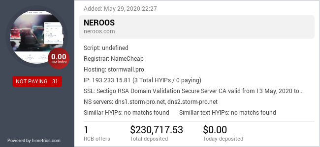 HYIPLogs.com widget for neroos.com