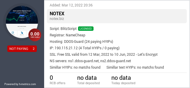 HYIPLogs.com widget for notex.biz