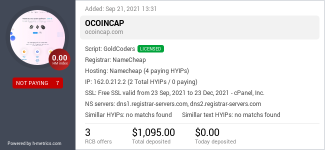 HYIPLogs.com widget for ocoincap.com