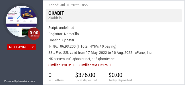 HYIPLogs.com widget for okabit.io