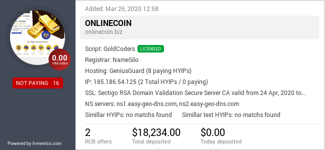 HYIPLogs.com widget for onlinecoin.biz