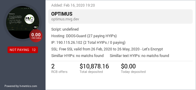HYIPLogs.com widget for optimus.mvg.dev