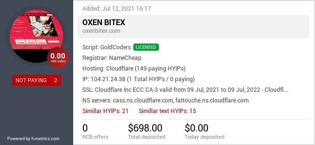 Onic.top info about oxenbitex.com