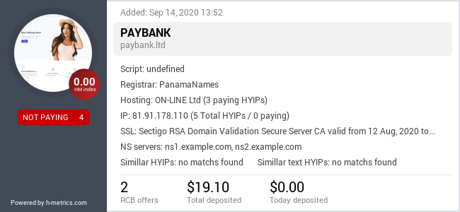 HYIPLogs.com widget for paybank.ltd