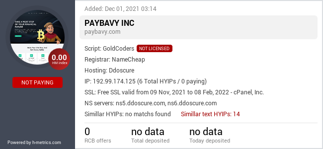 HYIPLogs.com widget for paybavy.com