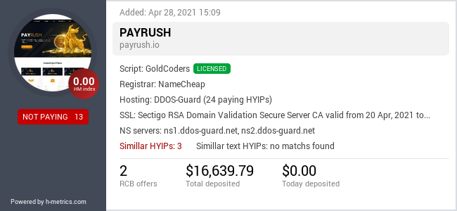 HYIPLogs.com widget for payrush.io