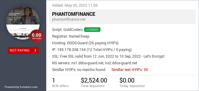 HYIPLogs.com widget for phantomfinance.net