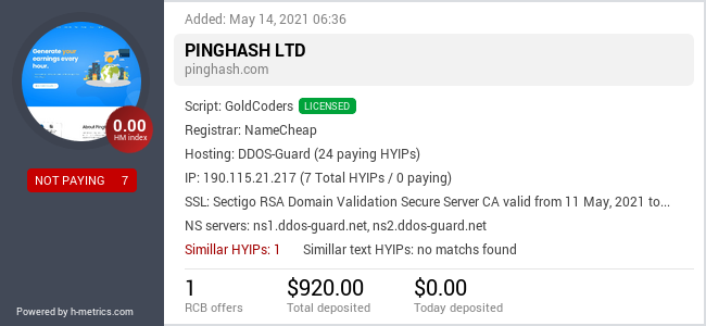 HYIPLogs.com widget for pinghash.com