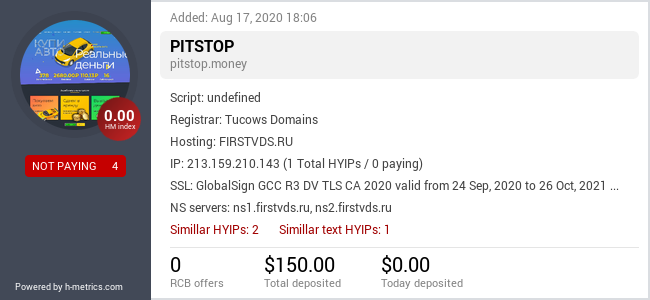 HYIPLogs.com widget for pitstop.money