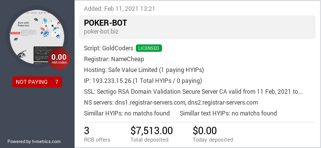 HYIPLogs.com widget for poker-bot.biz
