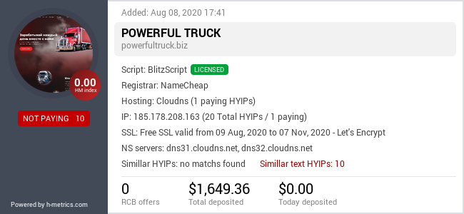 HYIPLogs.com widget for powerfultruck.biz