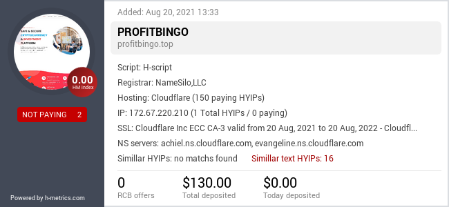 HYIPLogs.com widget for profitbingo.top