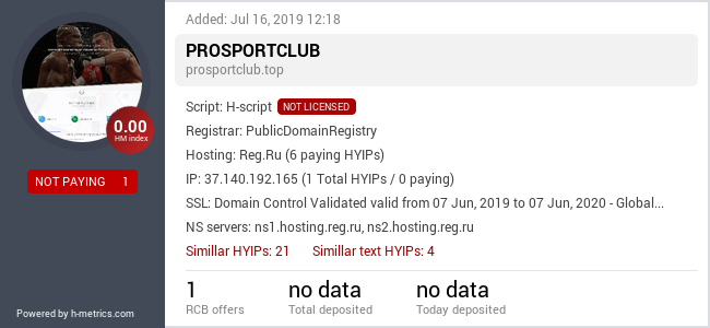 HYIPLogs.com widget for prosportclub.top