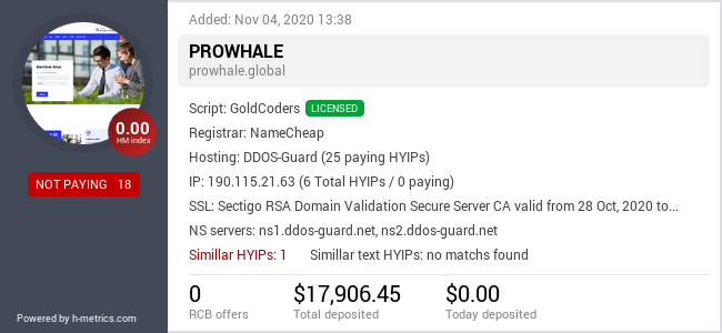 HYIPLogs.com widget for prowhale.global