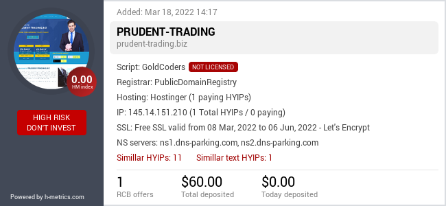 HYIPLogs.com widget for prudent-trading.biz