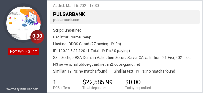 HYIPLogs.com widget for pulsarbank.com