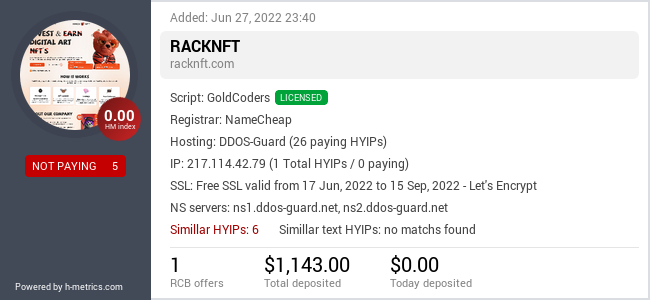 HYIPLogs.com widget for racknft.com