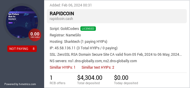 Onic.top info about rapidcoin.cash