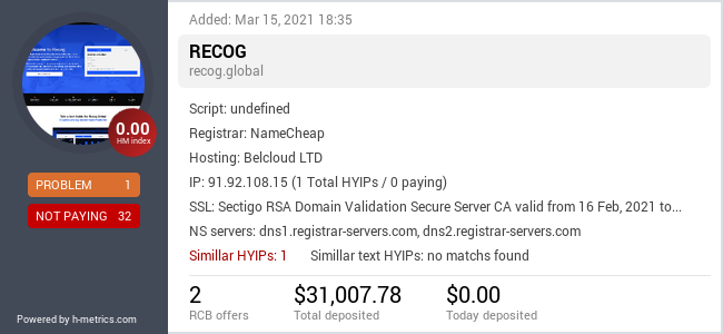 HYIPLogs.com widget for recog.global