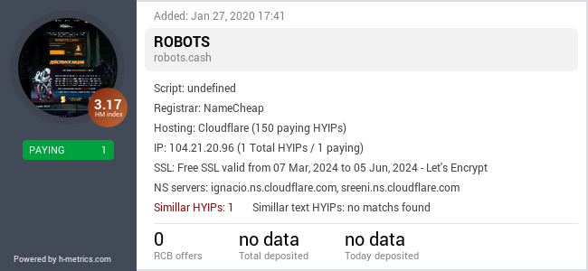 HYIPLogs.com widget for robots.cash