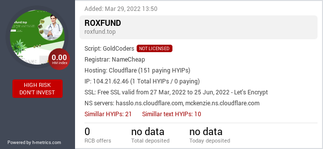 HYIPLogs.com widget for roxfund.top