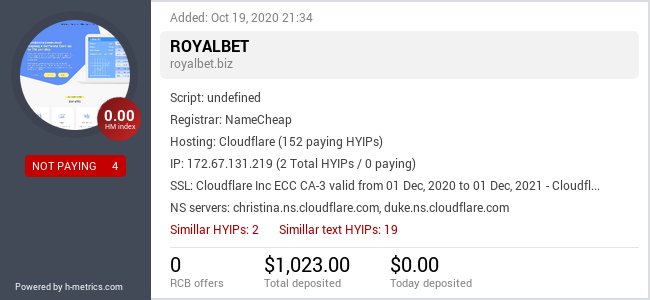 HYIPLogs.com widget for royalbet.biz