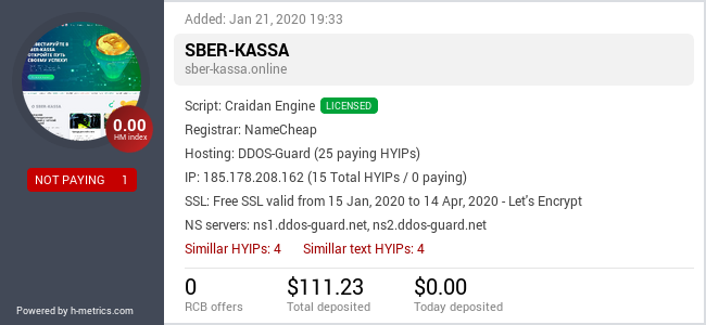 HYIPLogs.com widget for sber-kassa.online