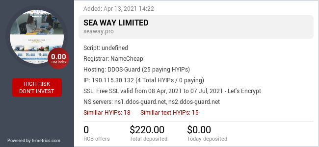 HYIPLogs.com widget for seaway.pro