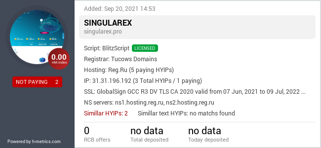 HYIPLogs.com widget for singularex.pro