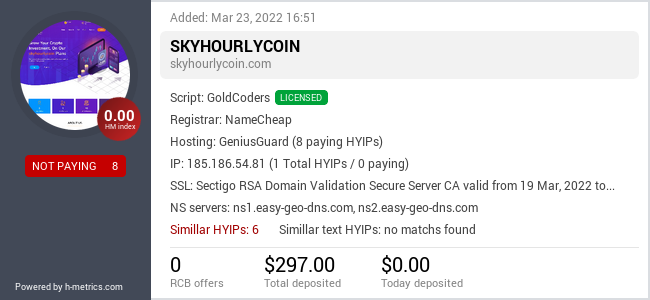 HYIPLogs.com widget for skyhourlycoin.com
