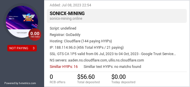Onic.top info about sonicx-mining.online